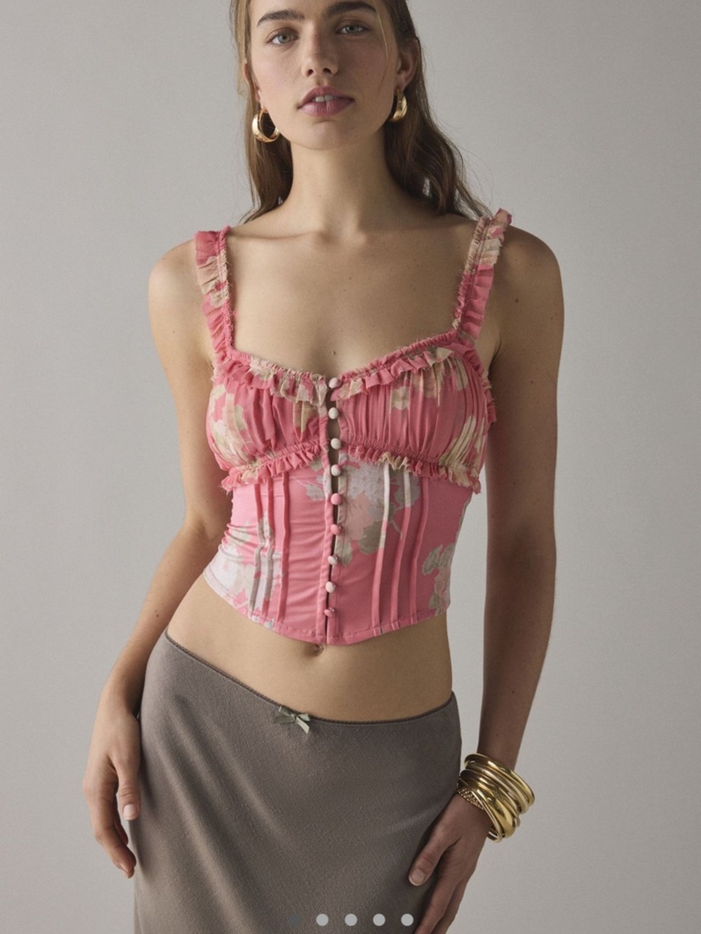 Urban Outfitters Pink Floral Ruffled Crop Top